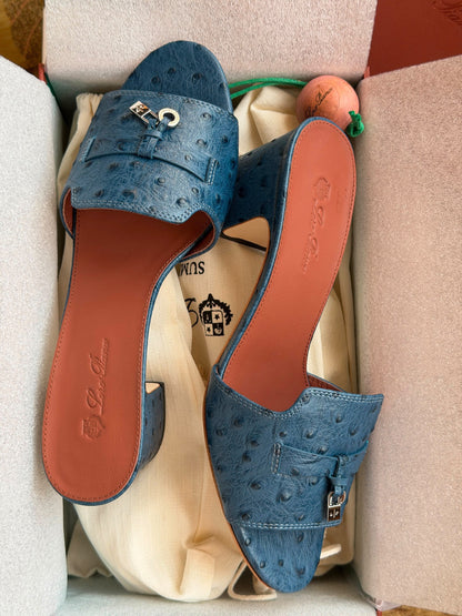 Loro Piana Heels Wide Strap - Blue Embossed