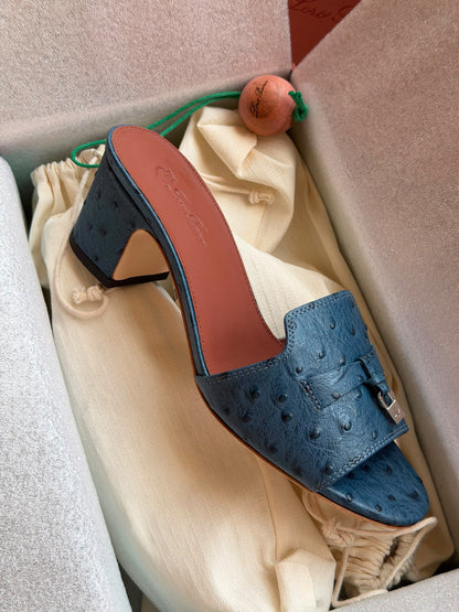 Loro Piana Heels Wide Strap - Blue Embossed