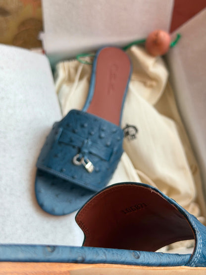 Loro Piana Heels Wide Strap - Blue Embossed