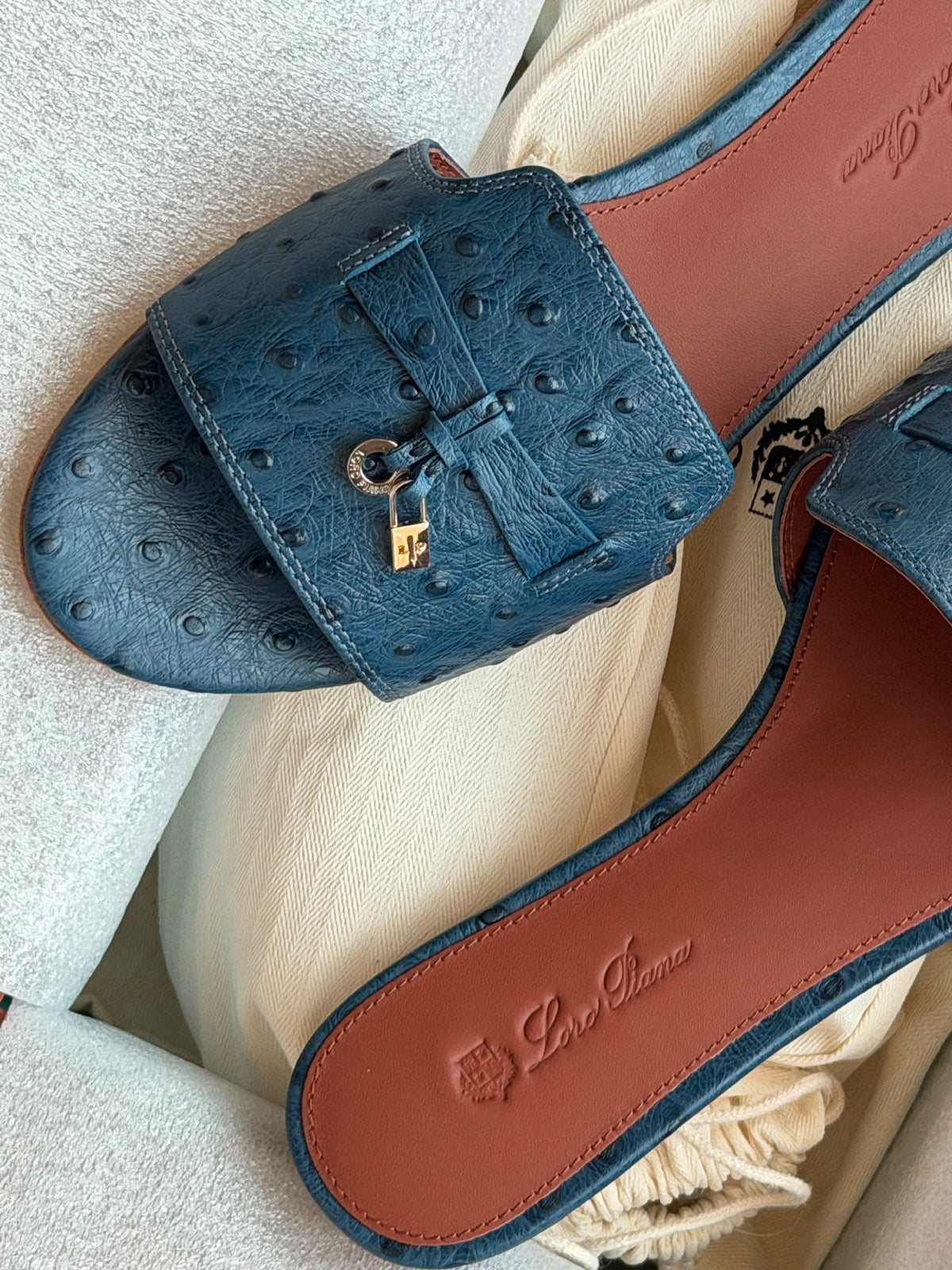 Loro Piana Heels Wide Strap - Blue Embossed