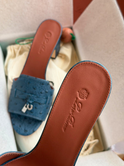 Loro Piana Heels Wide Strap - Blue Embossed
