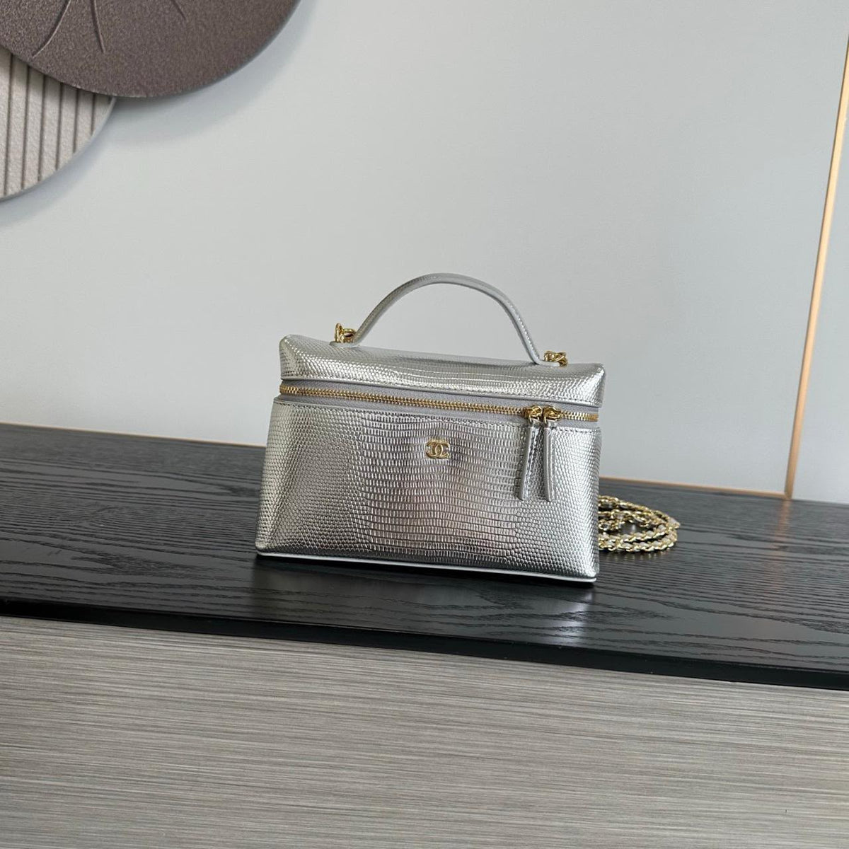 Chanel Handbag Textured Vanity - Silver Embossed