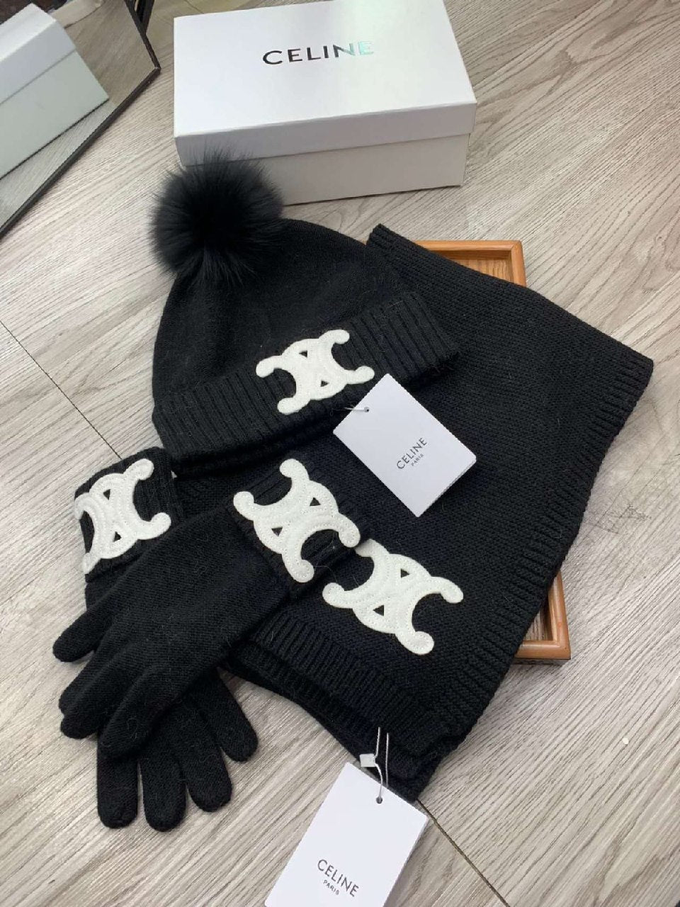 Celine Scarf & Beanie - Black