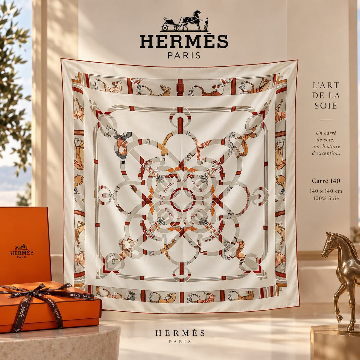 Hermès Scarf Geometric Print - White