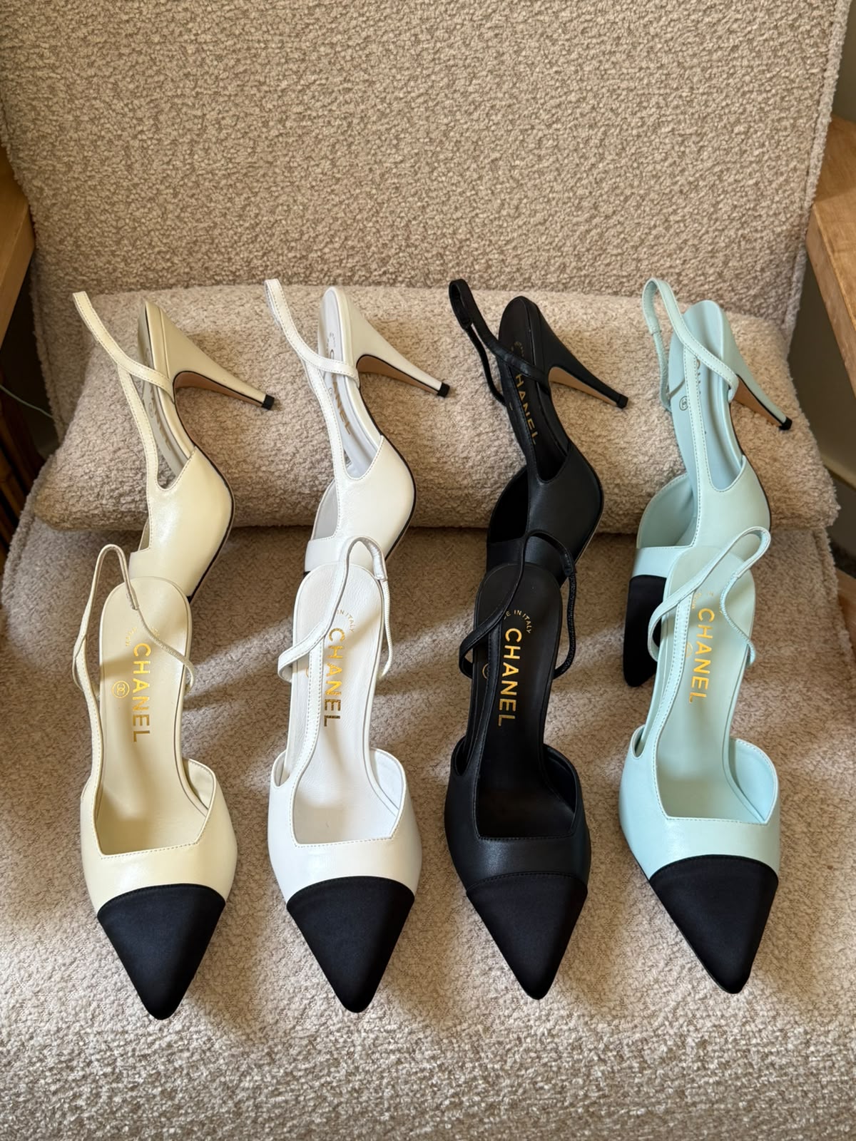 Chanel Slingback Cap-Toe Heels - Black, White, Light Blue, Beige