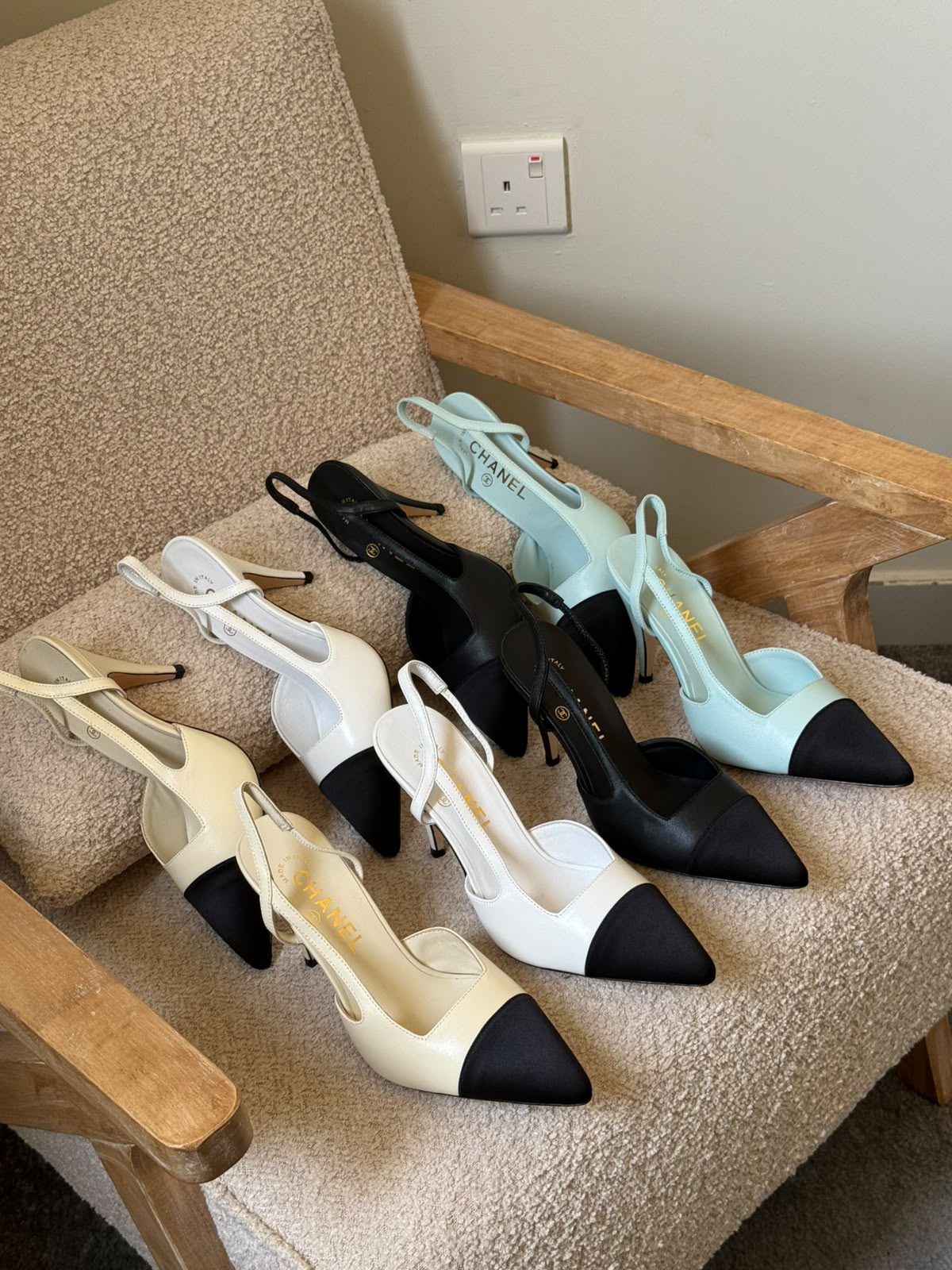 Chanel Slingback Cap-Toe Heels - Black, White, Light Blue, Beige
