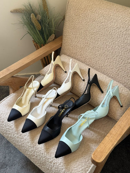 Chanel Slingback Cap-Toe Heels - Black, White, Light Blue, Beige