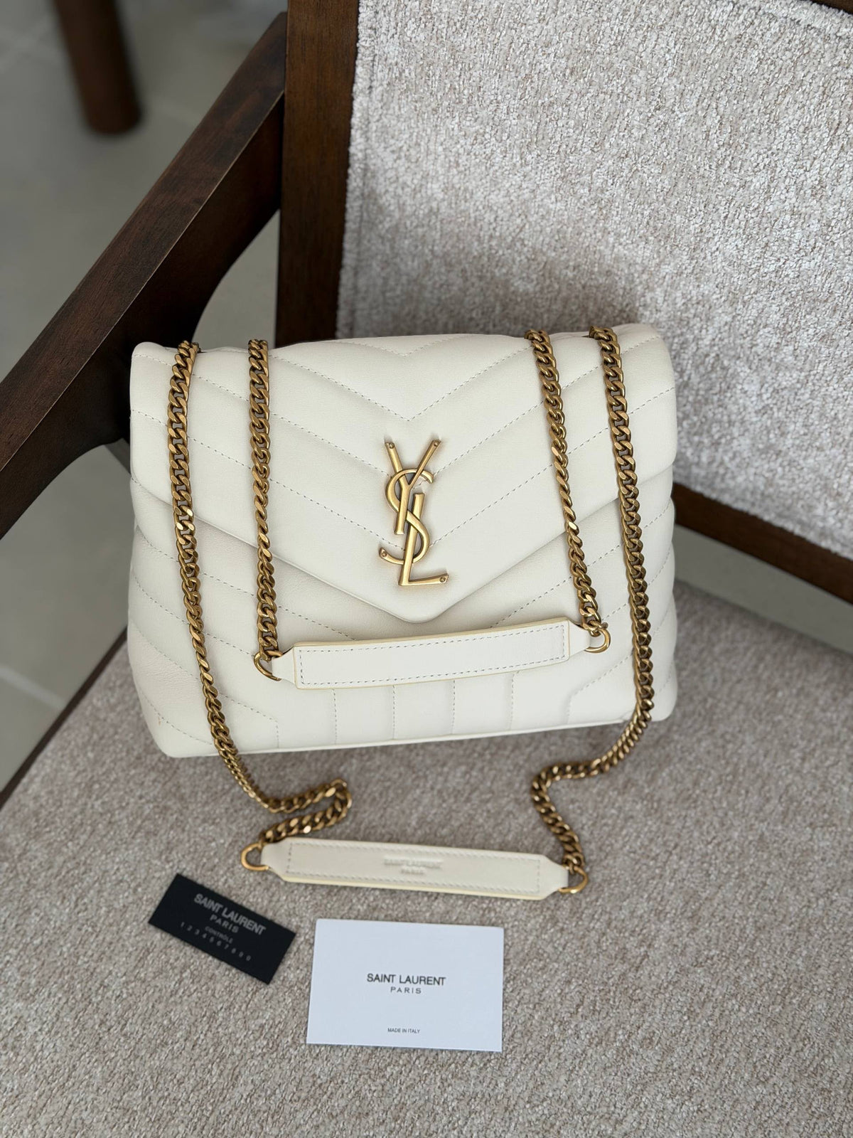 YSL Chevron Flap Shoulder Bag - White