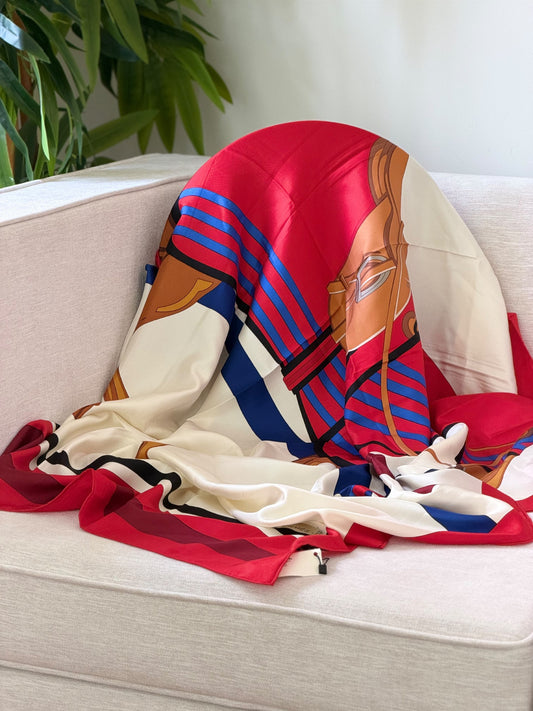 Hermès Silk Scarf Red Equestrian Print - Red