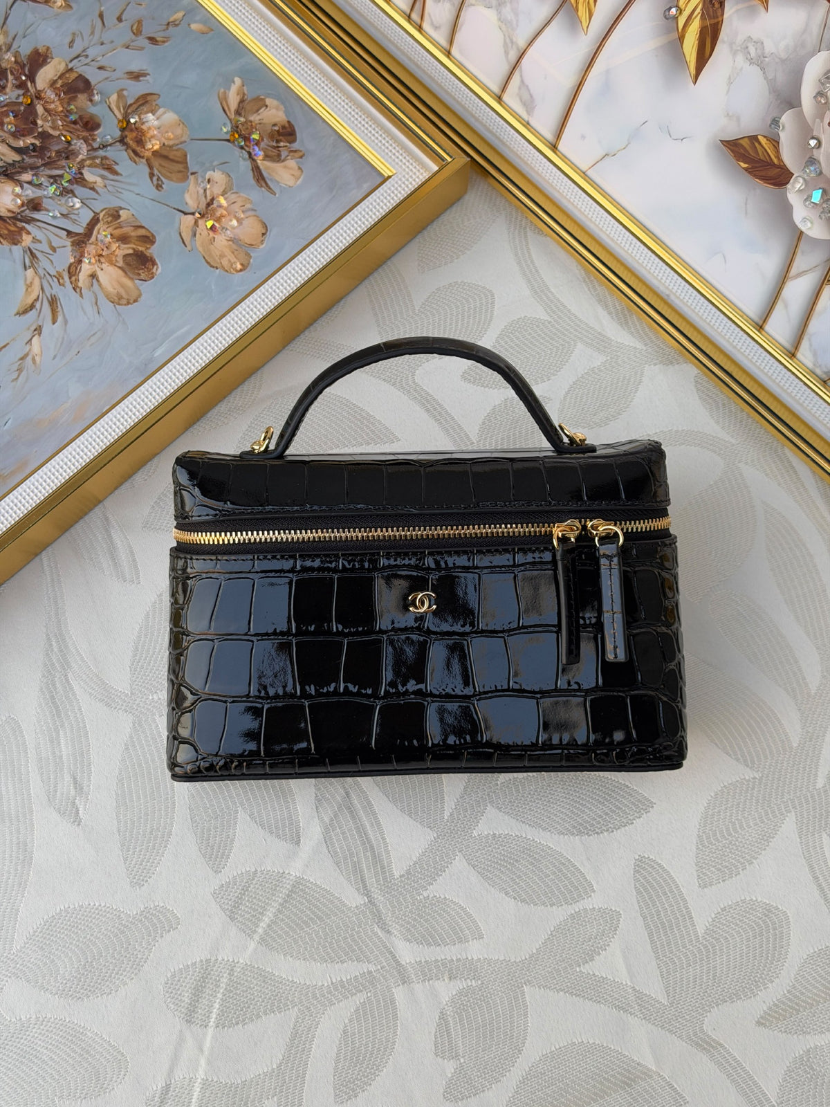 Chanel Top-Handle Handbag - Black Embossed