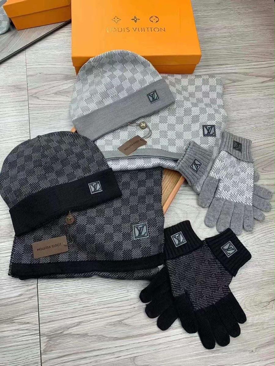Louis Vuitton Scarf & Beanie Houndstooth - Grey, Dark Grey