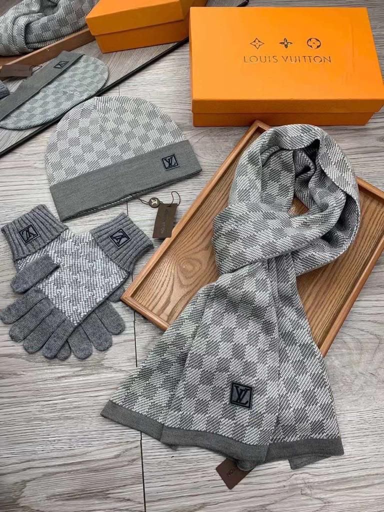 Louis Vuitton Scarf & Beanie Houndstooth - Grey, Dark Grey