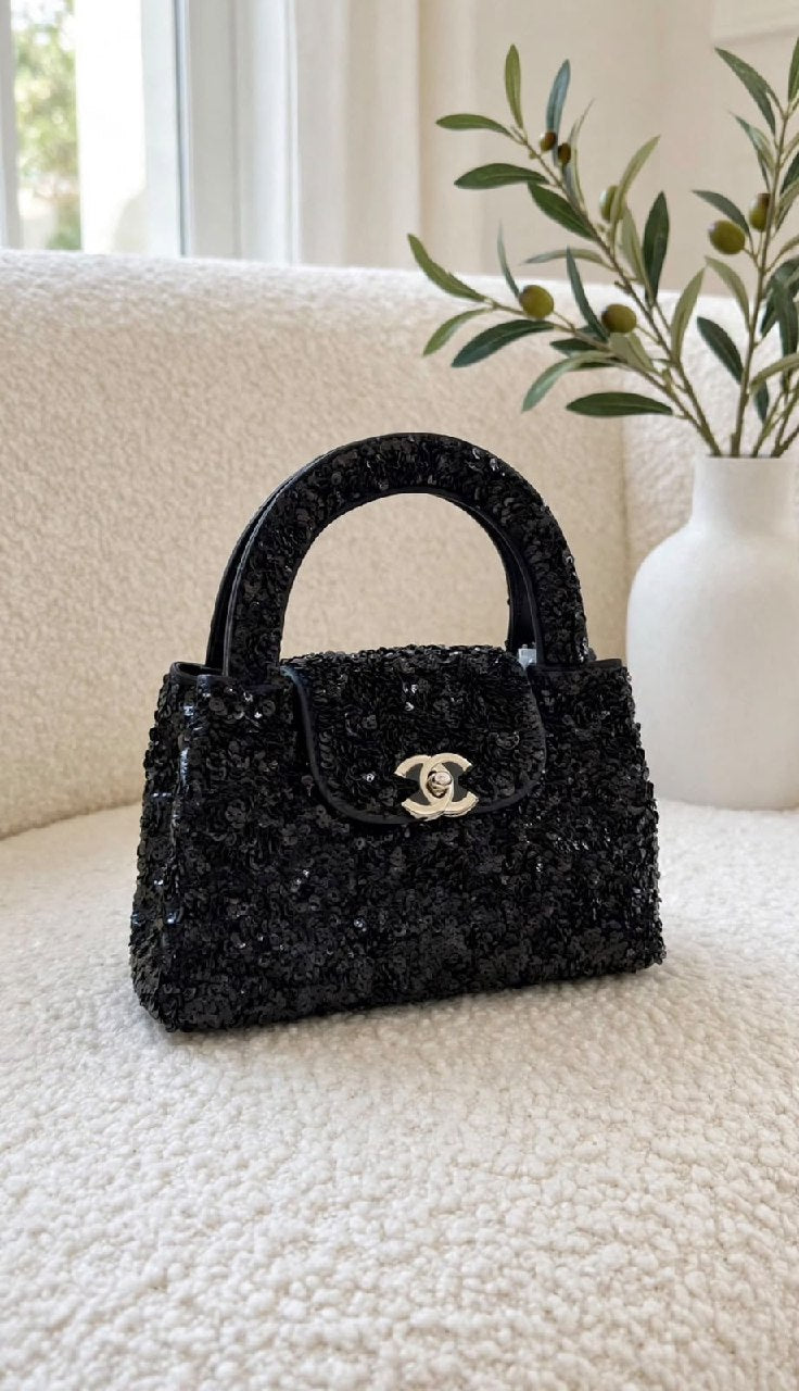 Chanel Structured Top-Handle Handbag - Black, White, Brown