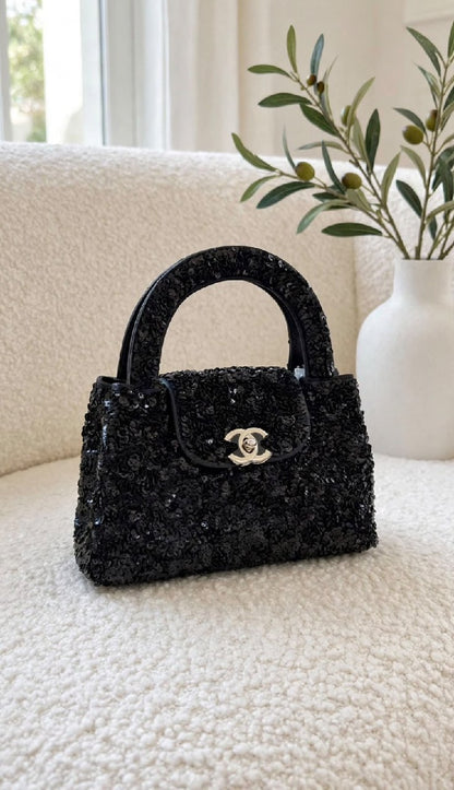 Chanel Structured Top-Handle Handbag - Black, White, Brown