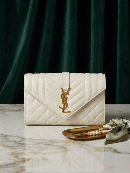 YSL Chevron Flap Shoulder Bag - White