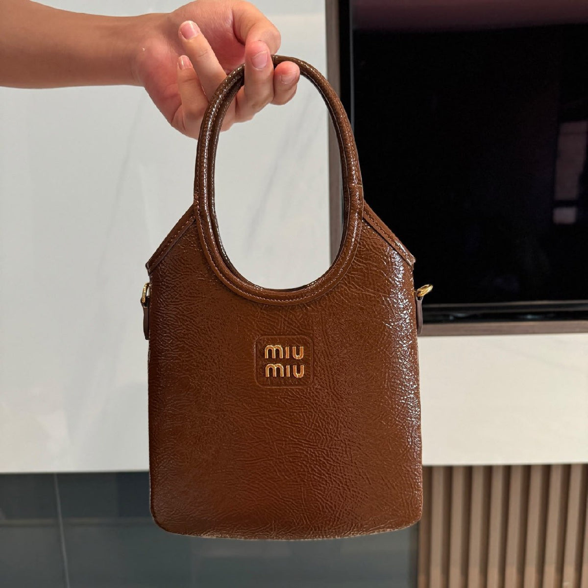 Miu Miu Plaque Mini Tote Bag - Brown