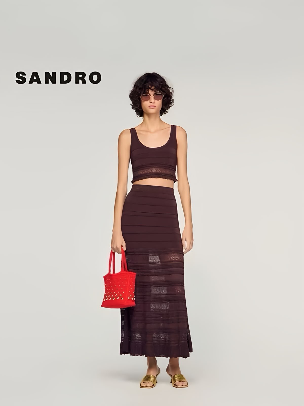 Sandro Lace-Panel Set - Burgundy