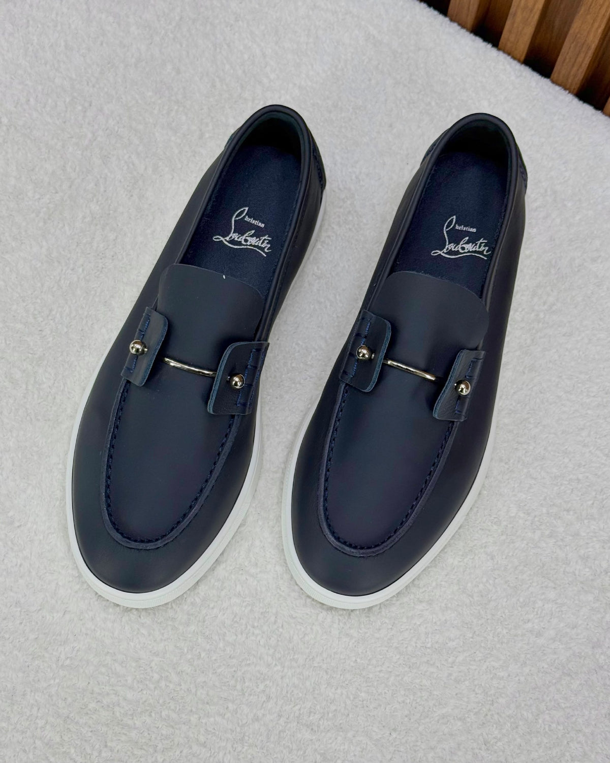 Christian Louboutin Metal-Bar Loafers - Navy