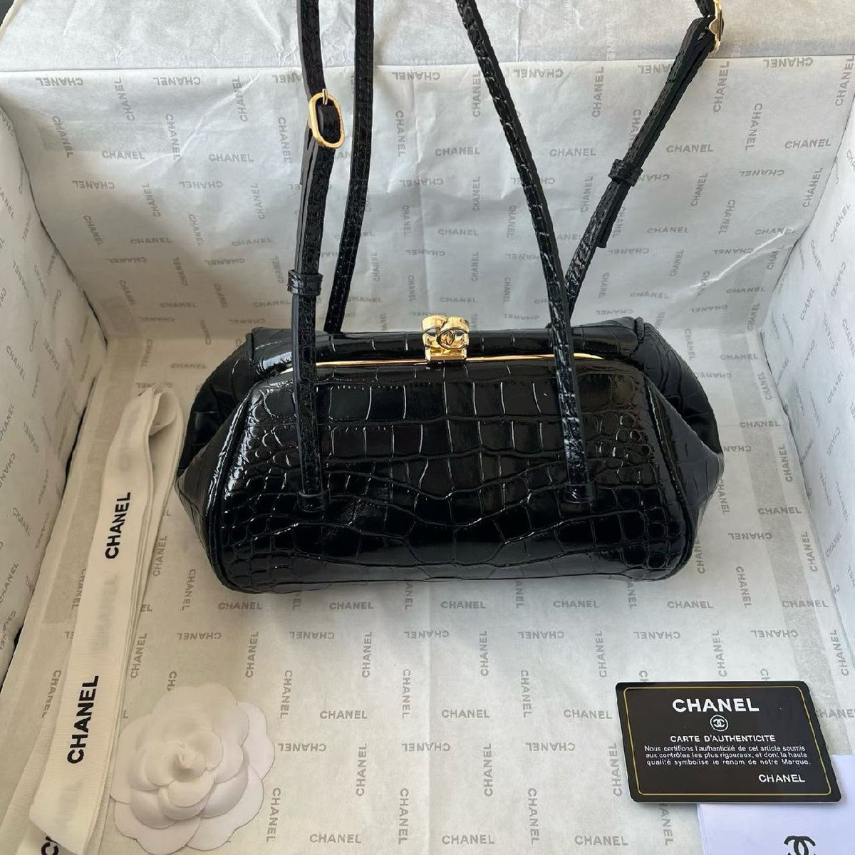 Chanel Framed Handbag - Black Embossed