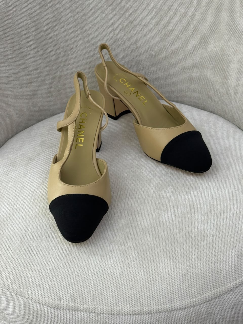 Chanel Slingback Heels - Beige & Black