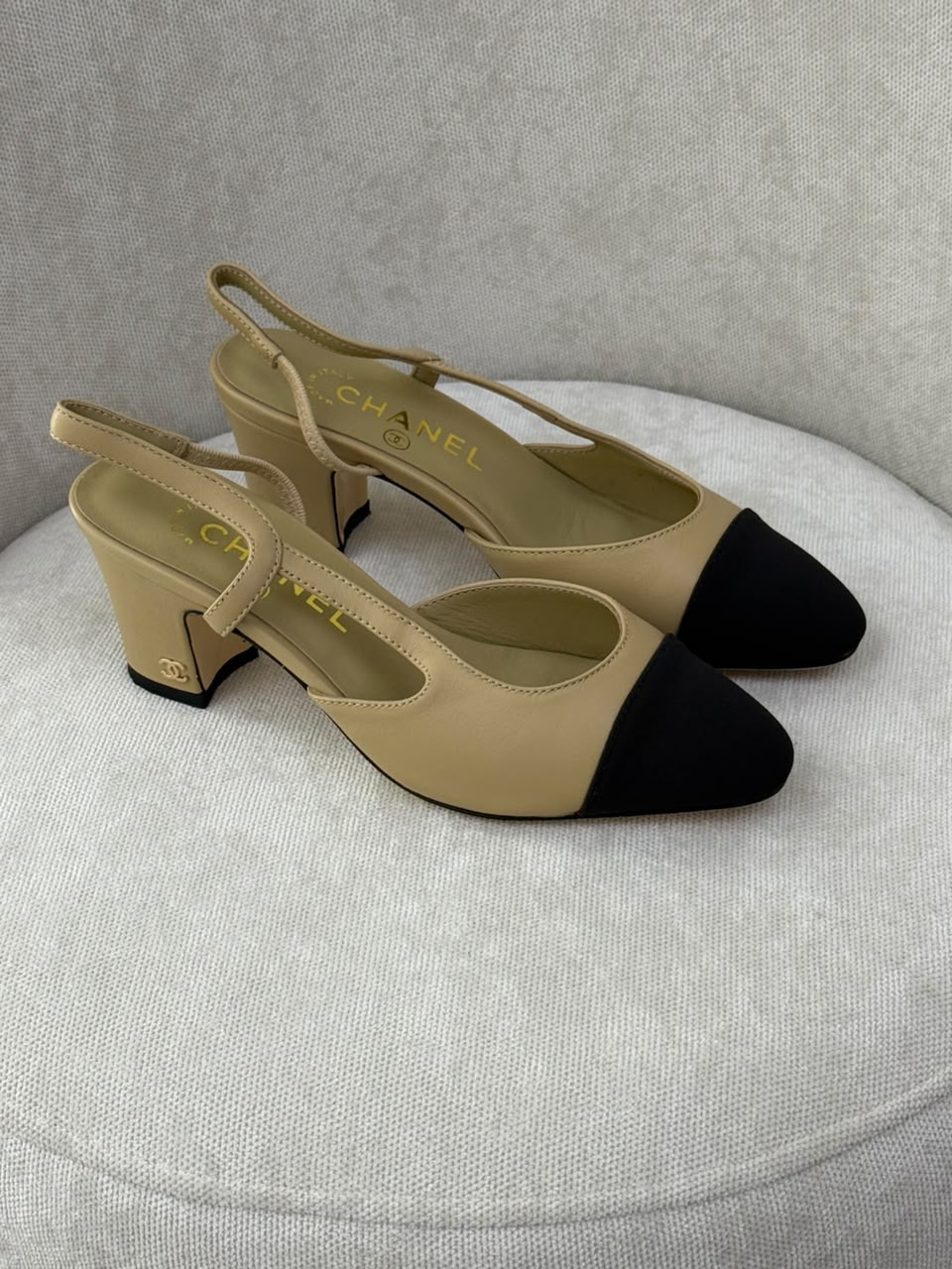 Chanel Slingback Heels - Beige & Black