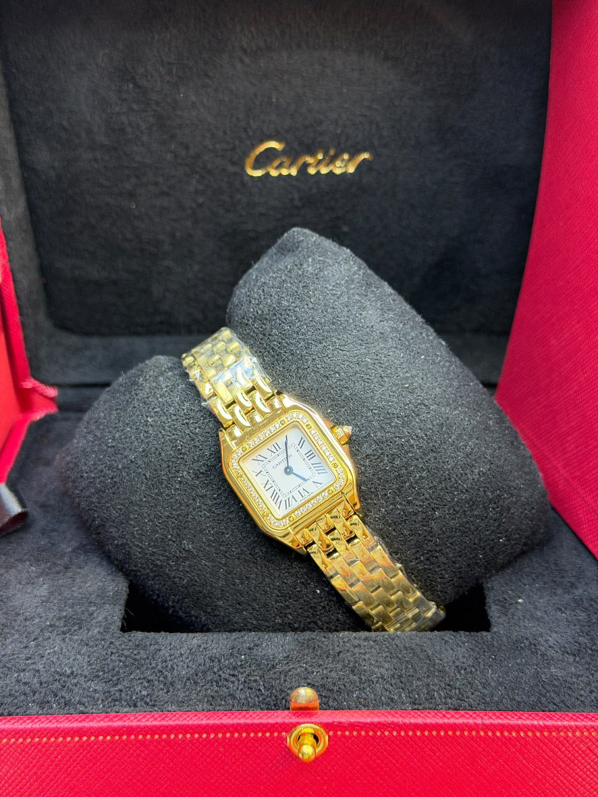 Cartier Watch Diamond Bezel Gold Bracelet - 