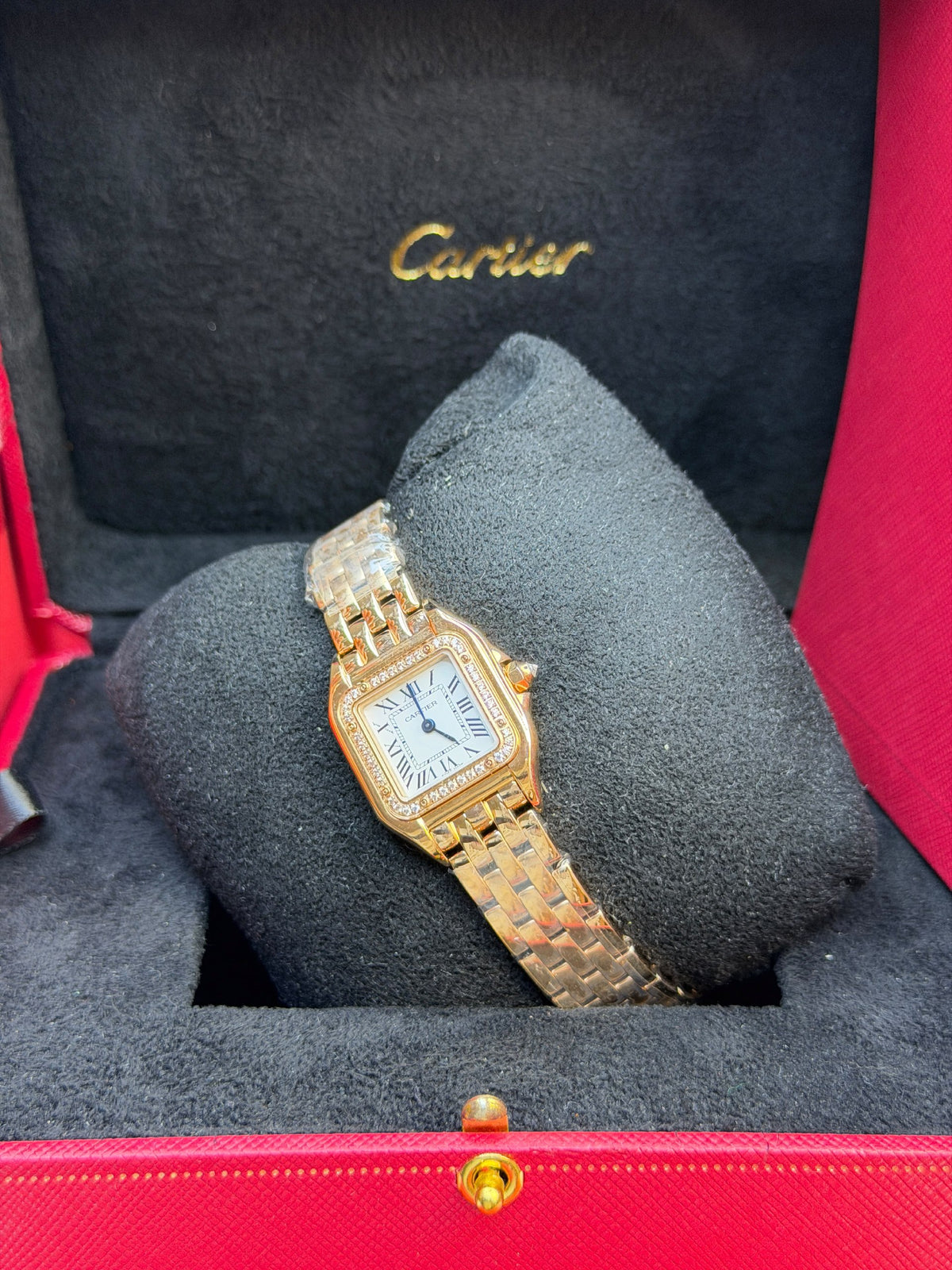 Cartier Watch Diamond Bezel Gold Bracelet - 