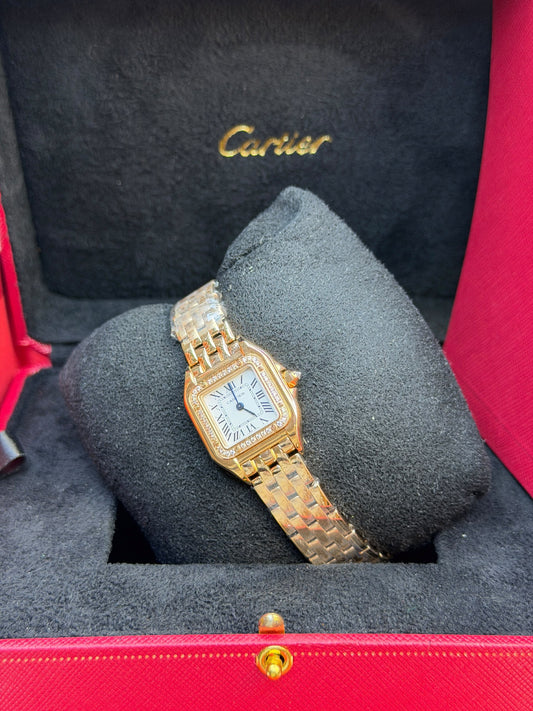 Cartier Watch Diamond Bezel Gold Bracelet - 