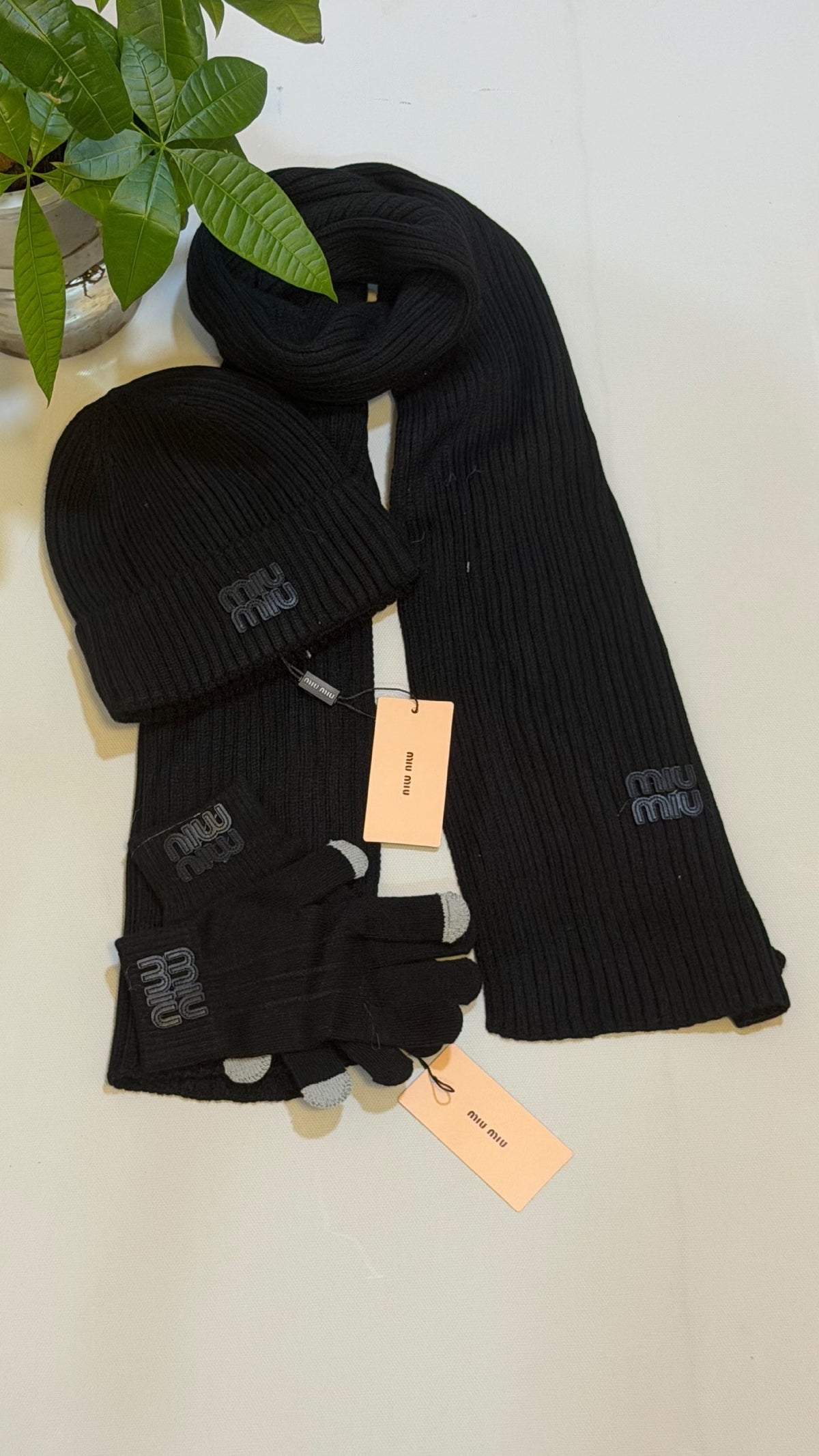 Miu Miu Scarf & Beanie - Black