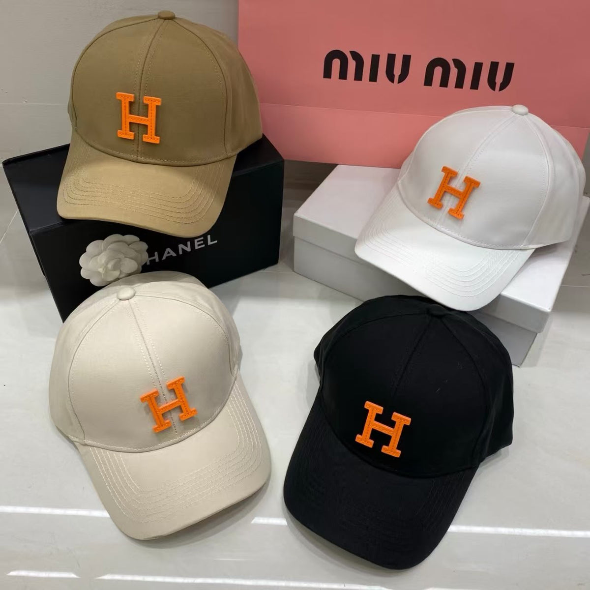 Hermes Cap - Khaki, White, Beige, Black