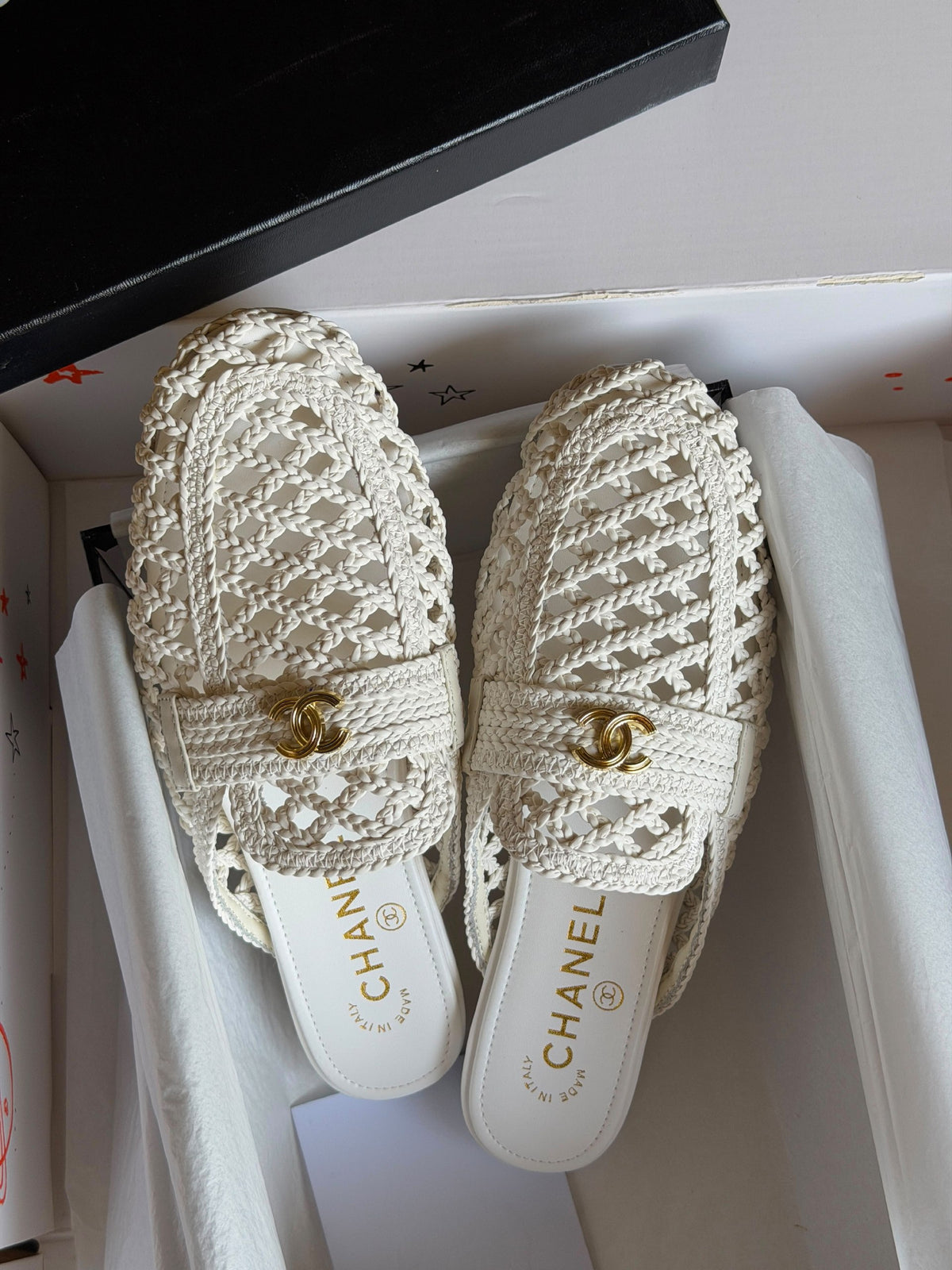 Chanel Braided Strap Mules - White