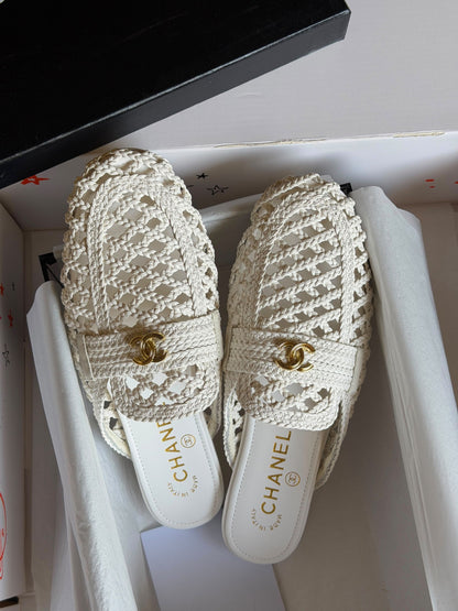 Chanel Braided Strap Mules - White