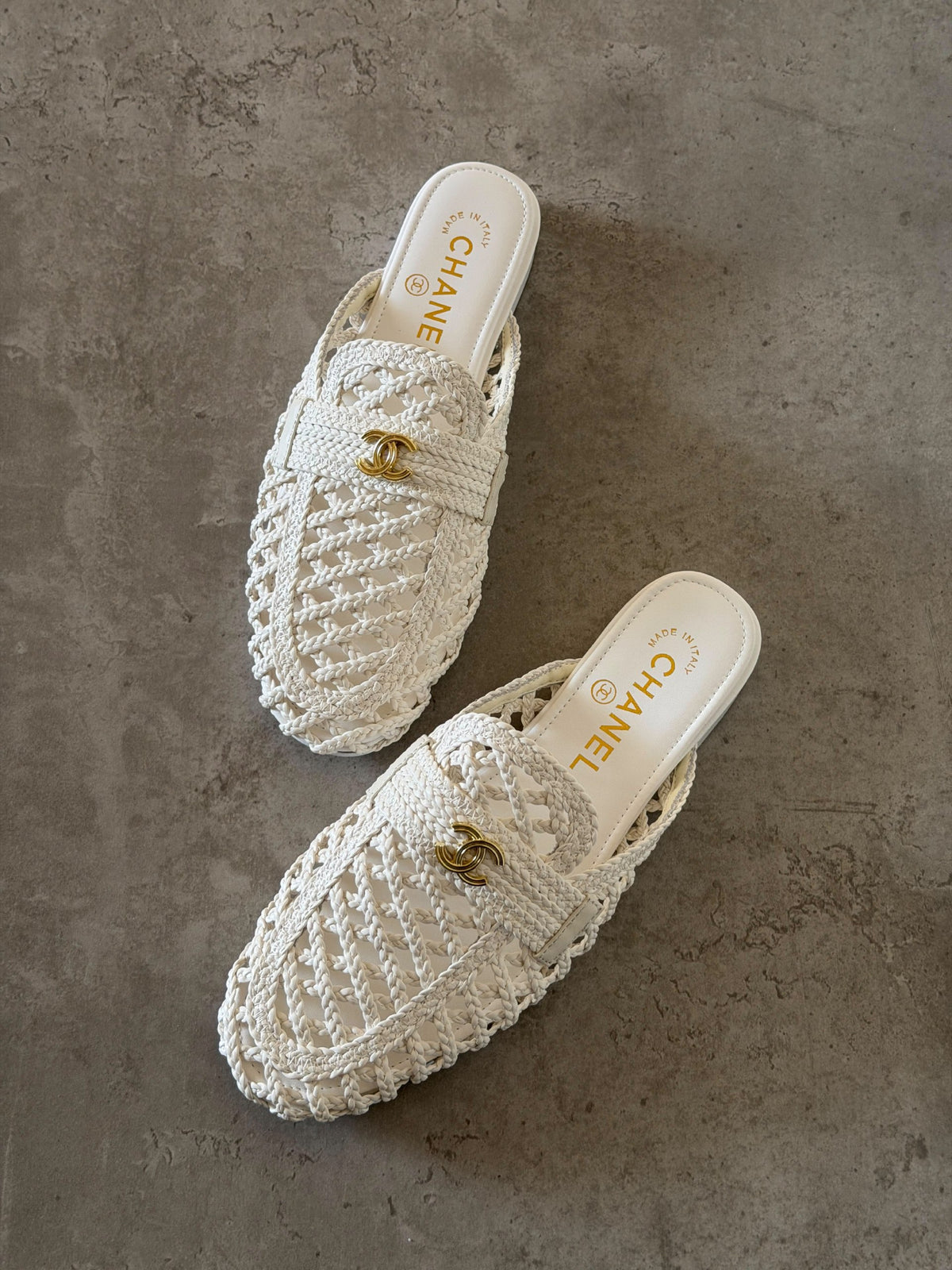 Chanel Braided Strap Mules - White