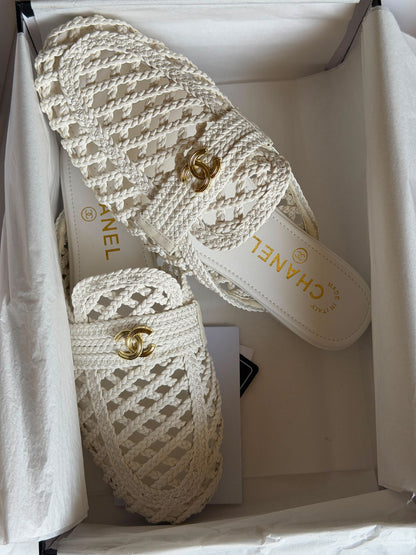Chanel Braided Strap Mules - White