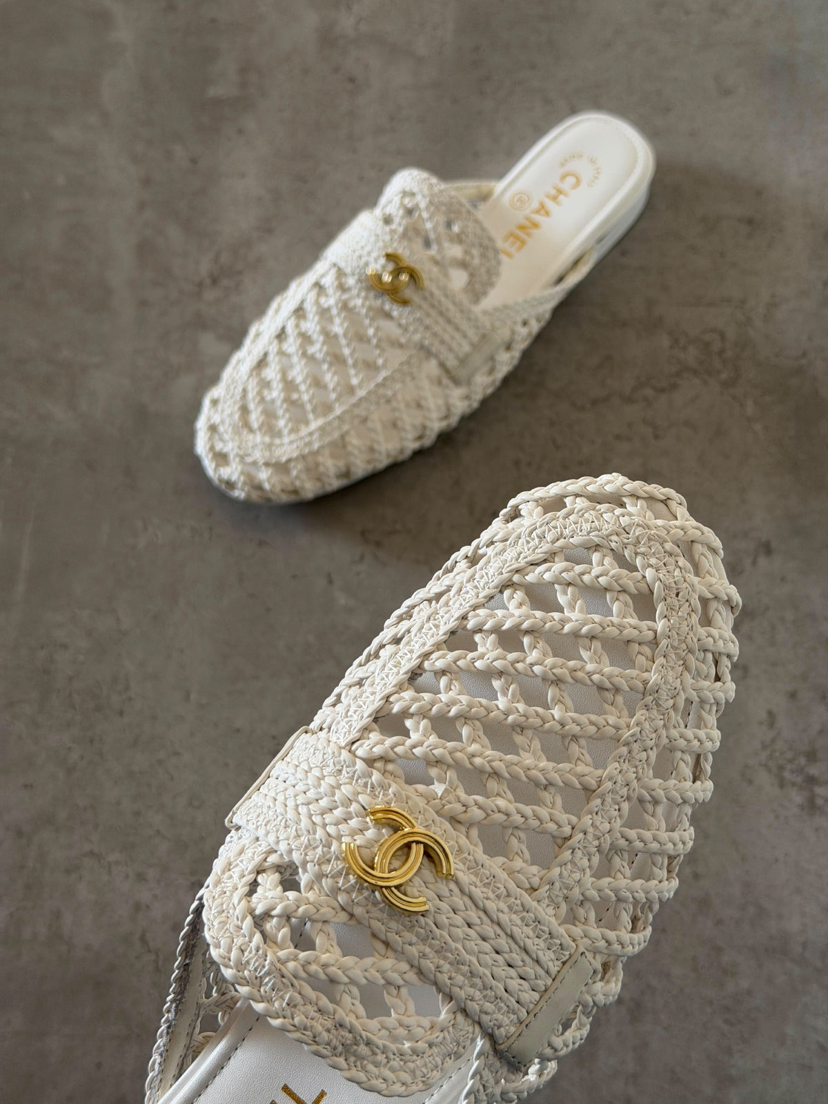 Chanel Braided Strap Mules - White