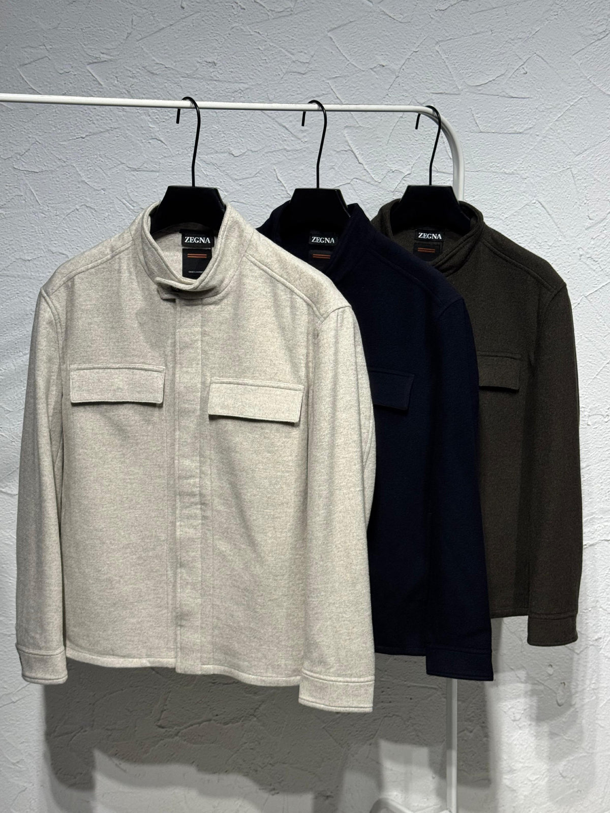 Zegna High-Collar Pocket Jacket - Beige, Brown, Navy