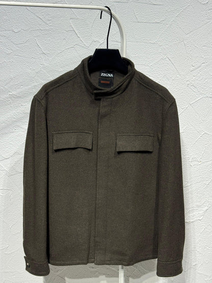 Zegna High-Collar Pocket Jacket - Beige, Brown, Navy