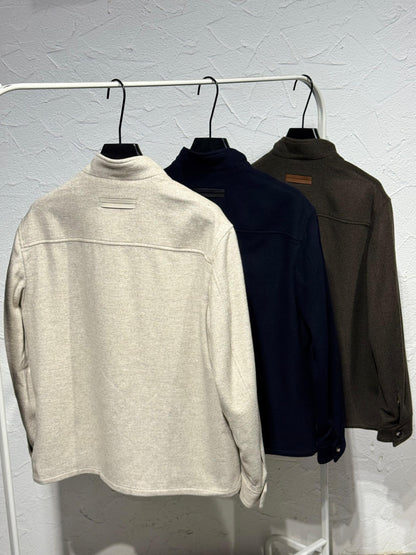 Zegna High-Collar Pocket Jacket - Beige, Brown, Navy