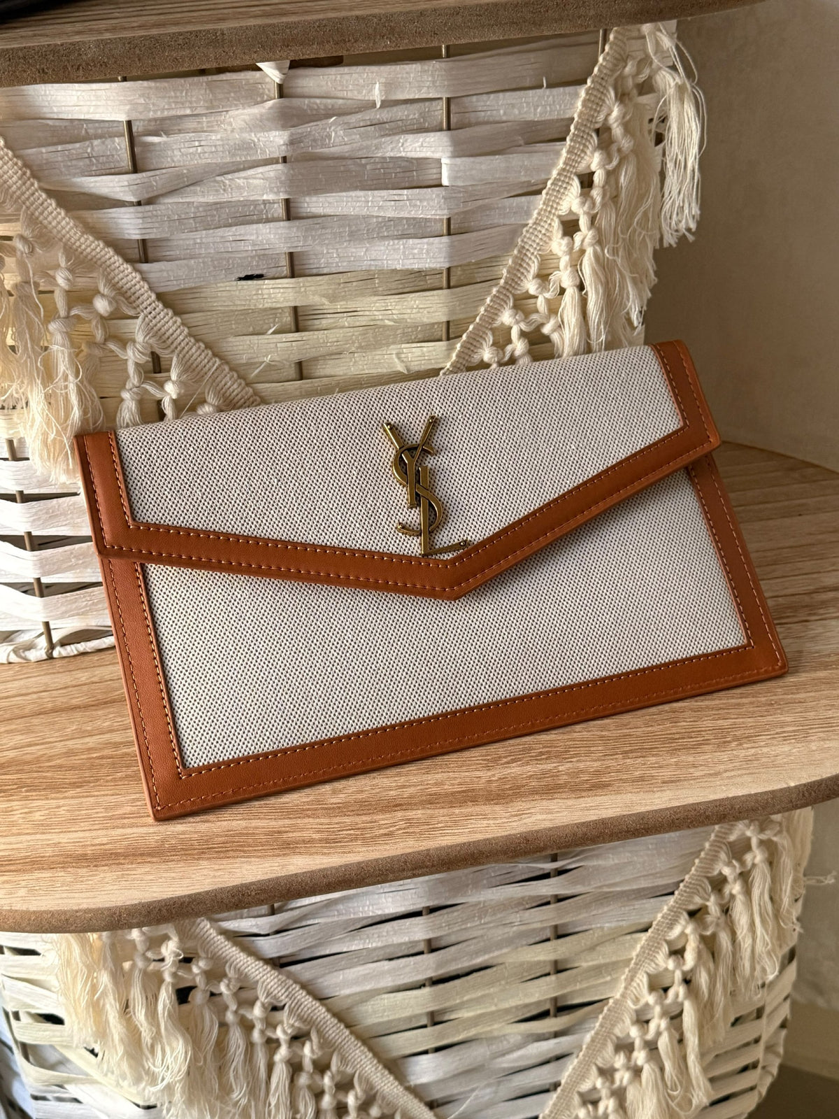 YSL Bordered Clutch - White
