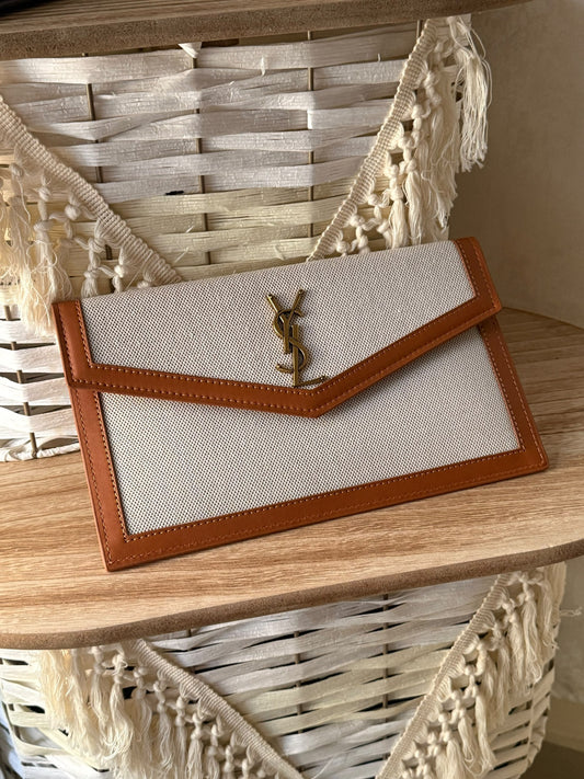 YSL Bordered Clutch - White