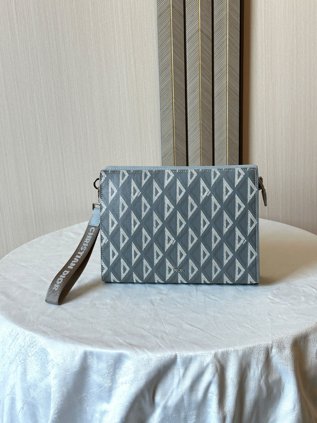 Dior Triangle-Pattern Clutch - Light Blue