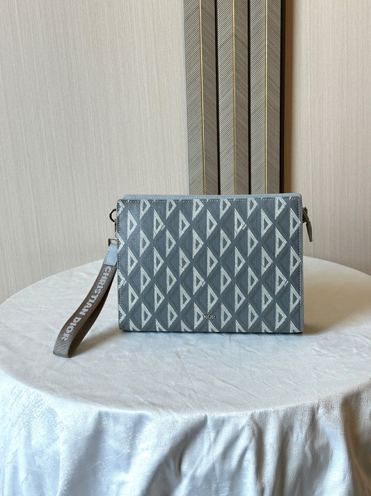 Dior Triangle-Pattern Clutch - Light Blue