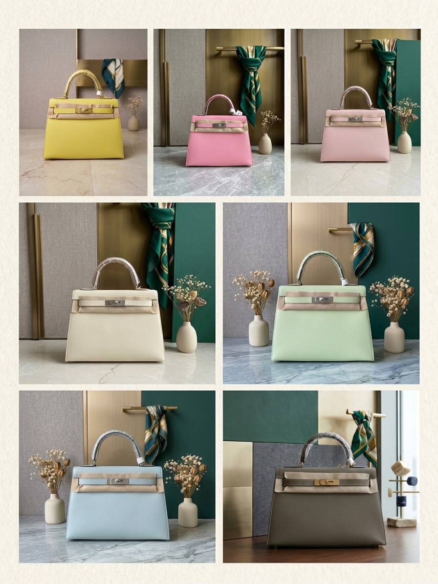 Hermès Kelly Handbag - Green, Light Blue, Dark Grey, Yellow, Pink, White, Pink Light