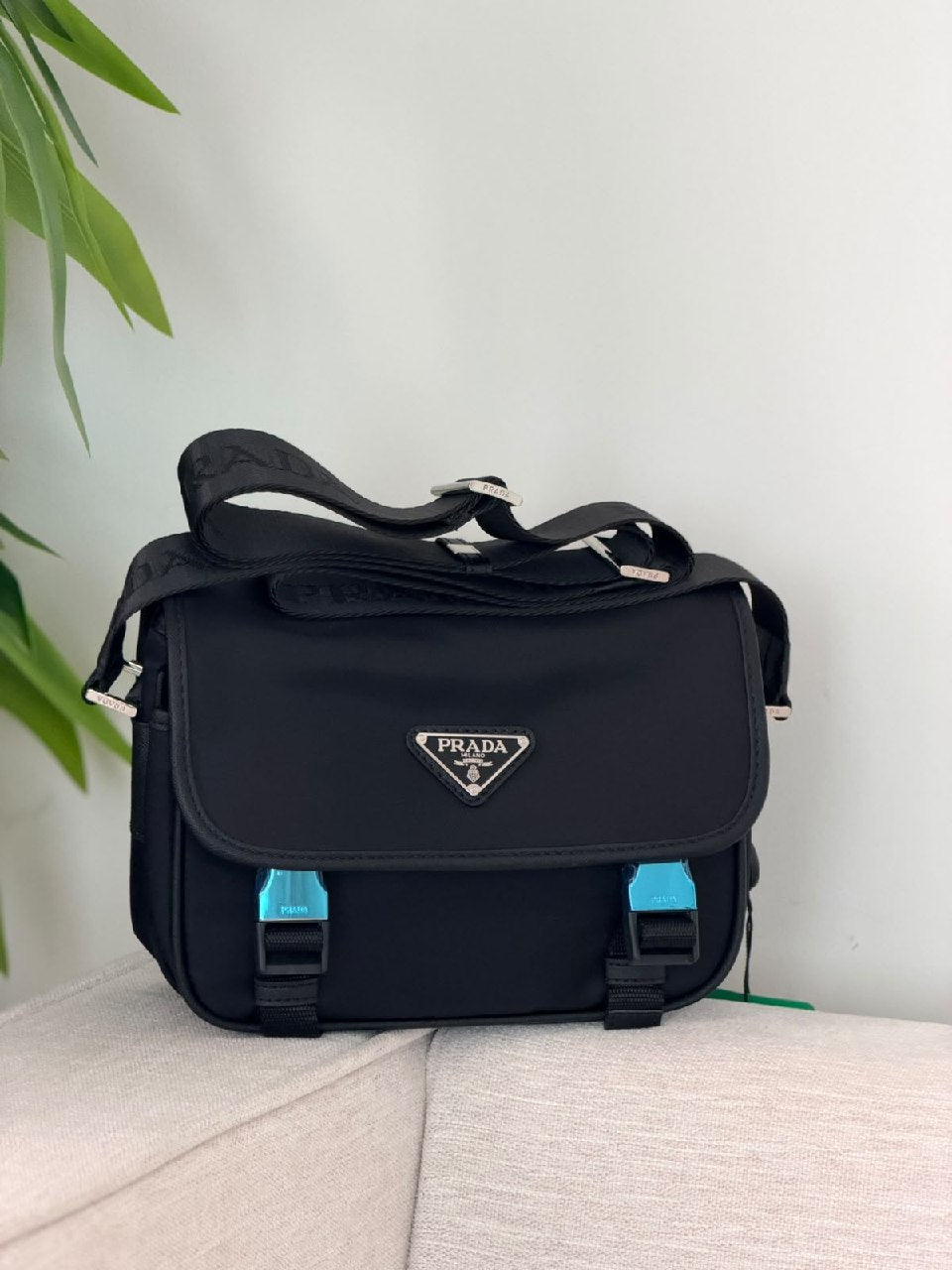 Prada Buckle-Front Crossbody Bag - Black