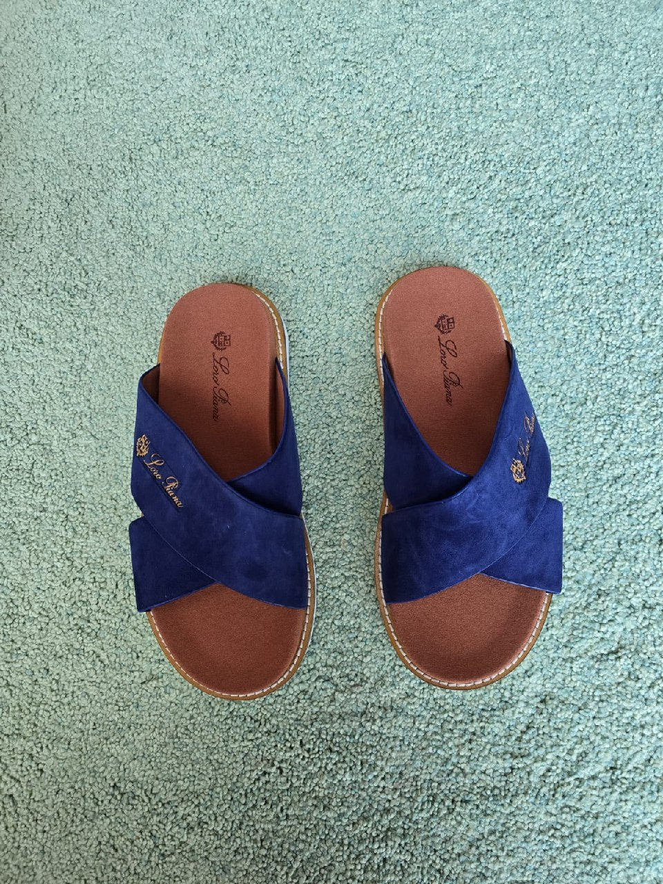 Loro Piana Slippers Cross-Strap - Navy