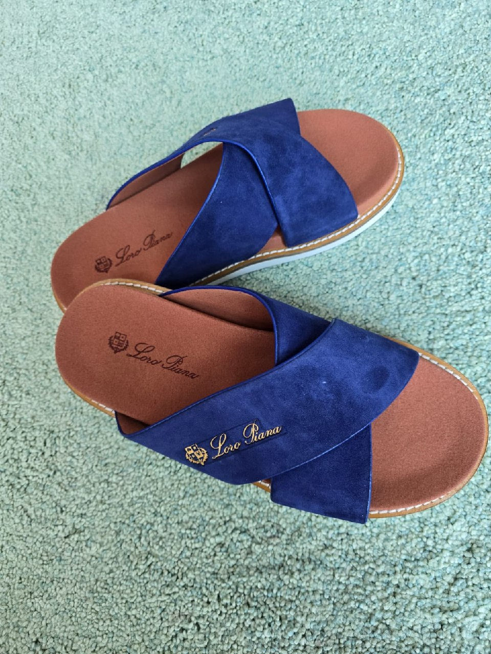 Loro Piana Slippers Cross-Strap - Navy