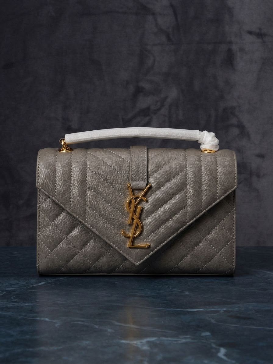 YSL Chevron Flap Shoulder Bag - Grey