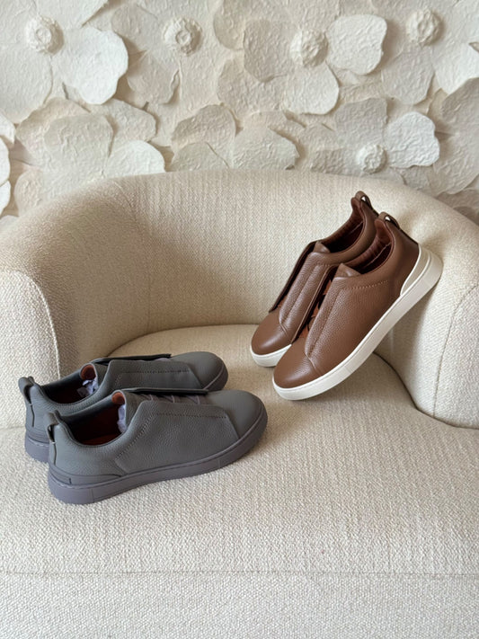 Zegna Triple-Stitch Sneakers - Dark Grey, Brown