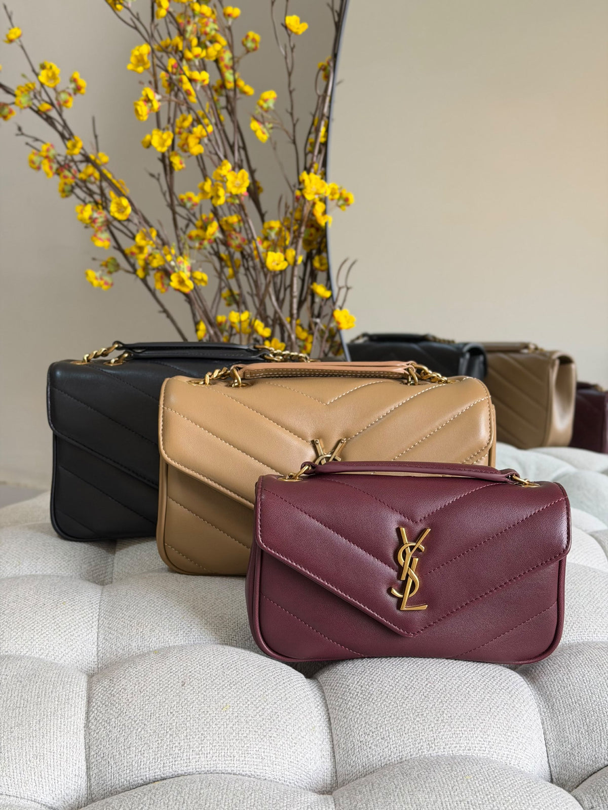 YSL Shoulder Bag Chevron Flap - Black, Burgundy, Beige, Brown