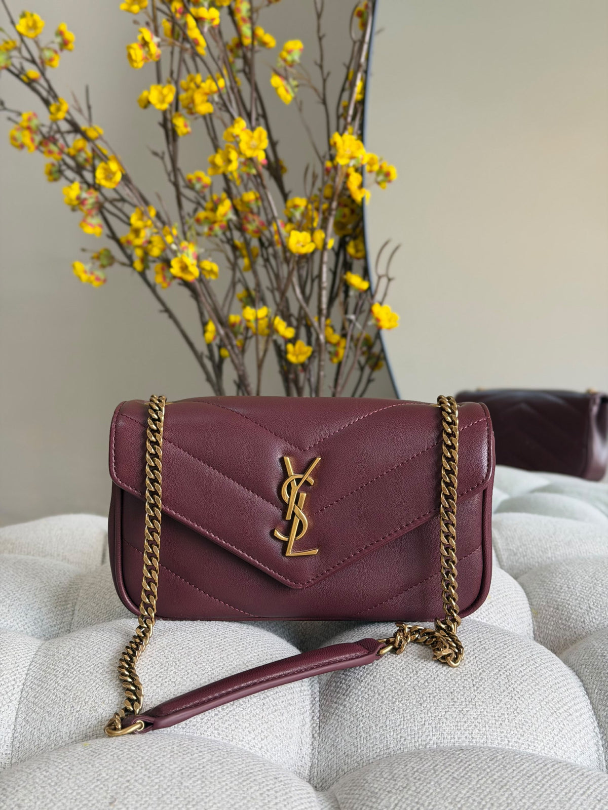 YSL Shoulder Bag Chevron Flap - Black, Burgundy, Beige, Brown